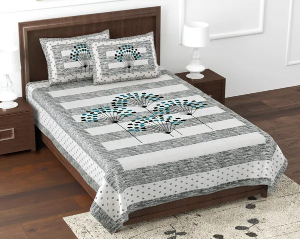 Grey_Cotton_Geometric_Bloom_Double_Bedsheet_With_Pillow_Cover_70X100_Cm